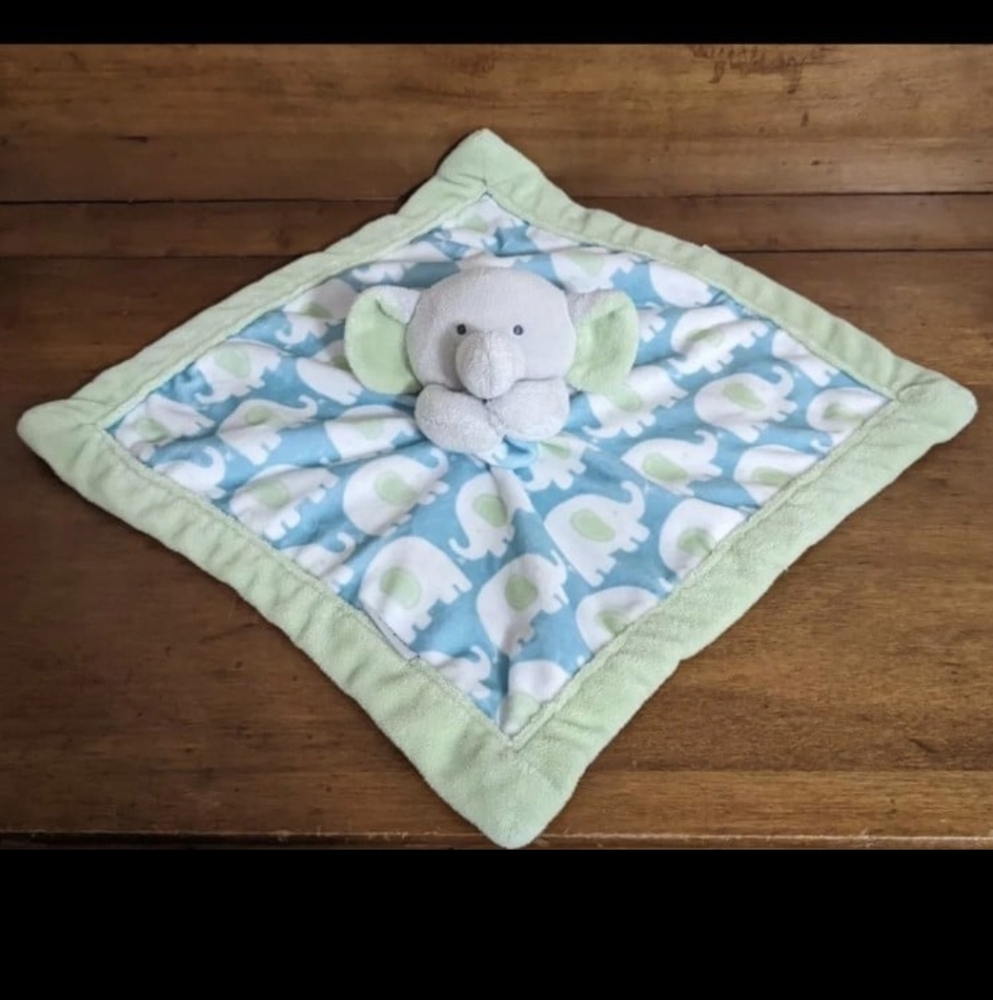 Carter's Elephant Green Blue Plush Elephant 13" Lovey Baby Security Blanket Kids